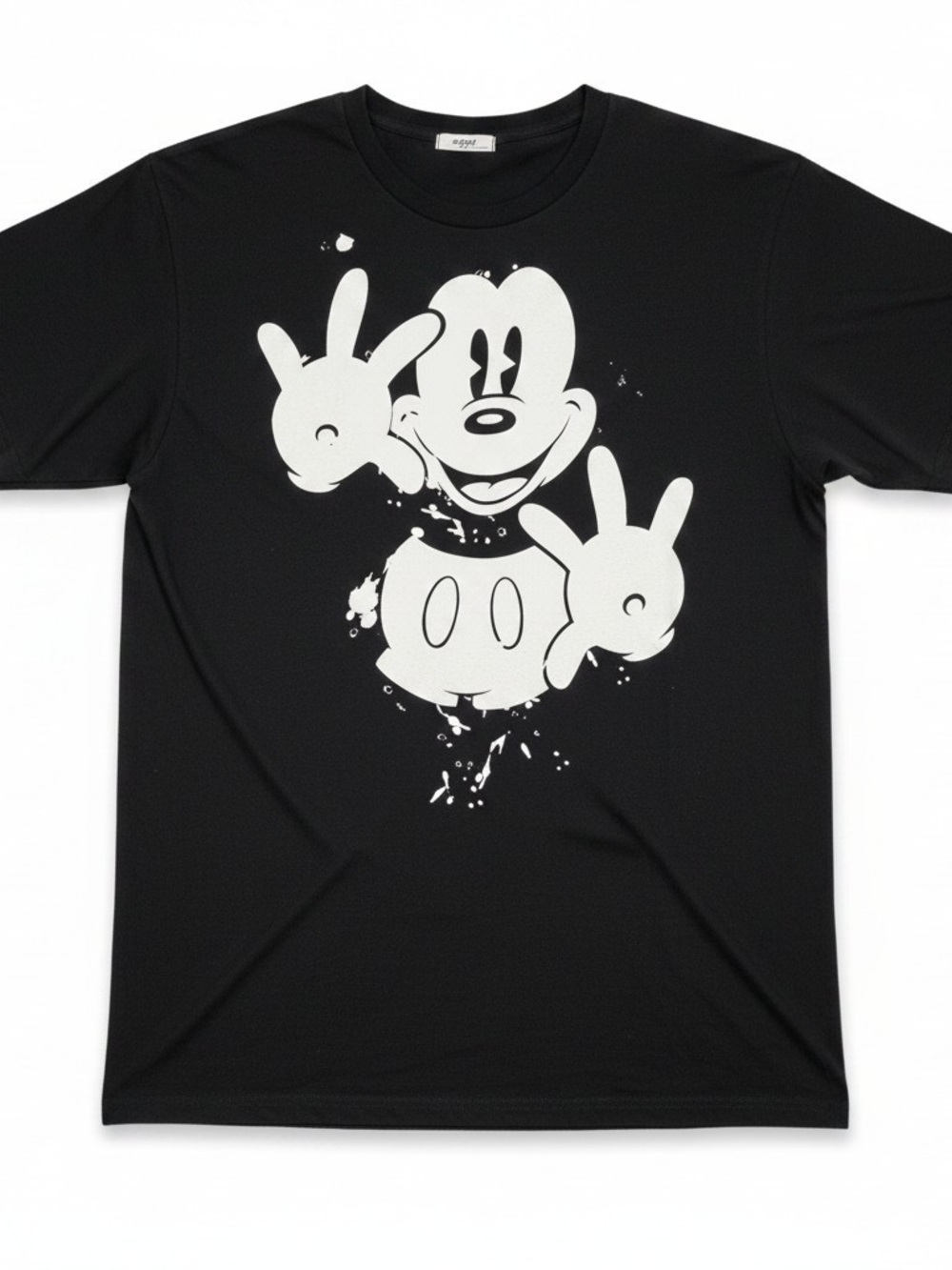 Oggi Graphic Mickey Peace Sign Paint Splatter T-Shirt Black Men's L / Women's XL
